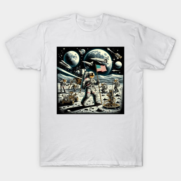 Moon Conquest: Retro Space Race Adventure T-Shirt by Graphic Wonders Emporium